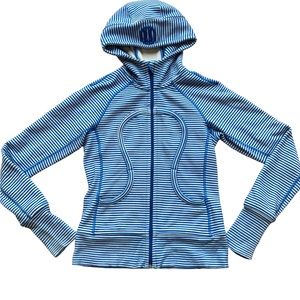 Lululemon Athletica Navy and White Striped Zip Hoodie
